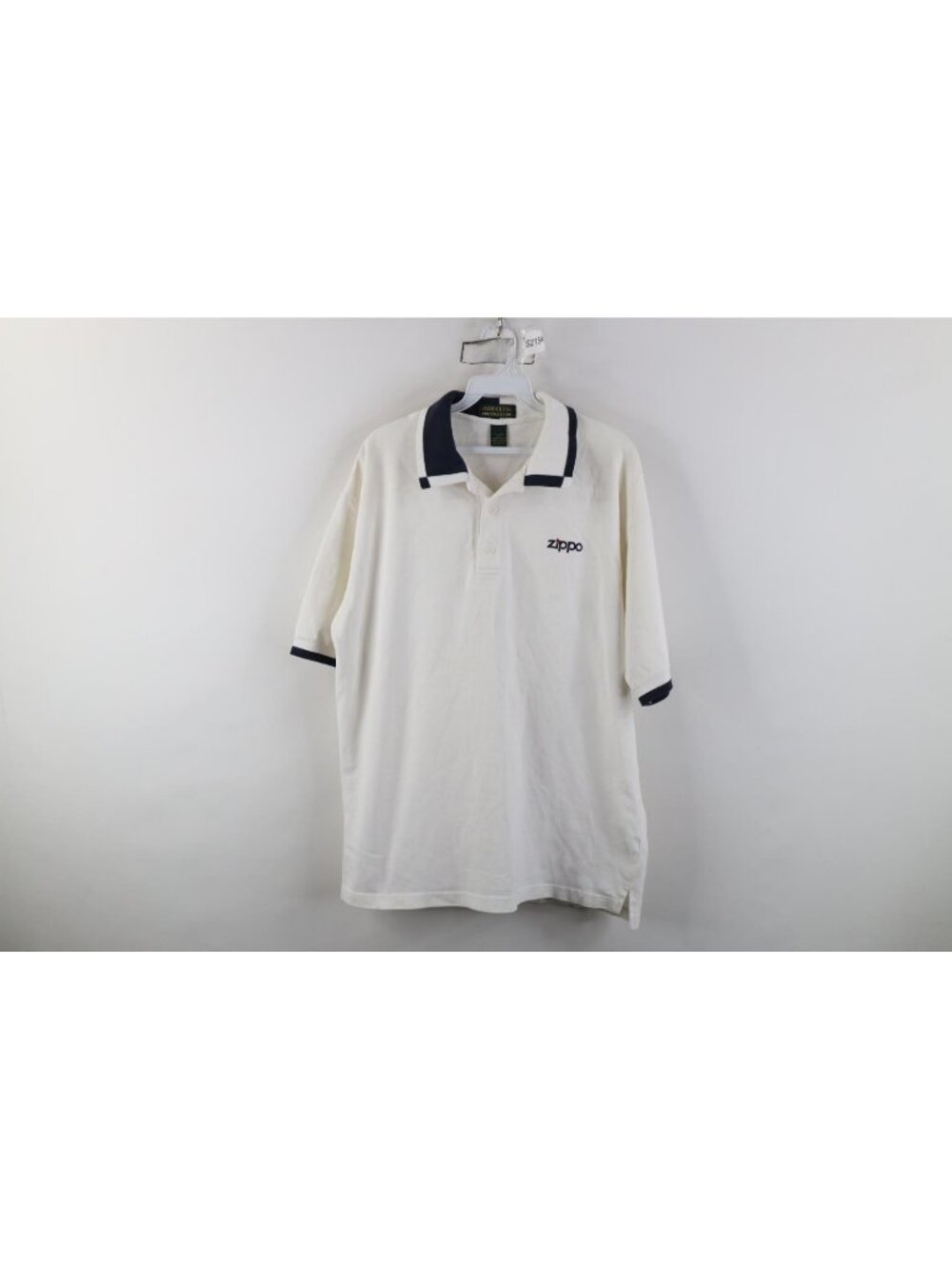 Vtg 90s Mens Large Spell Out Zippo Lighter Short Sleeve Golf Polo Shirt White